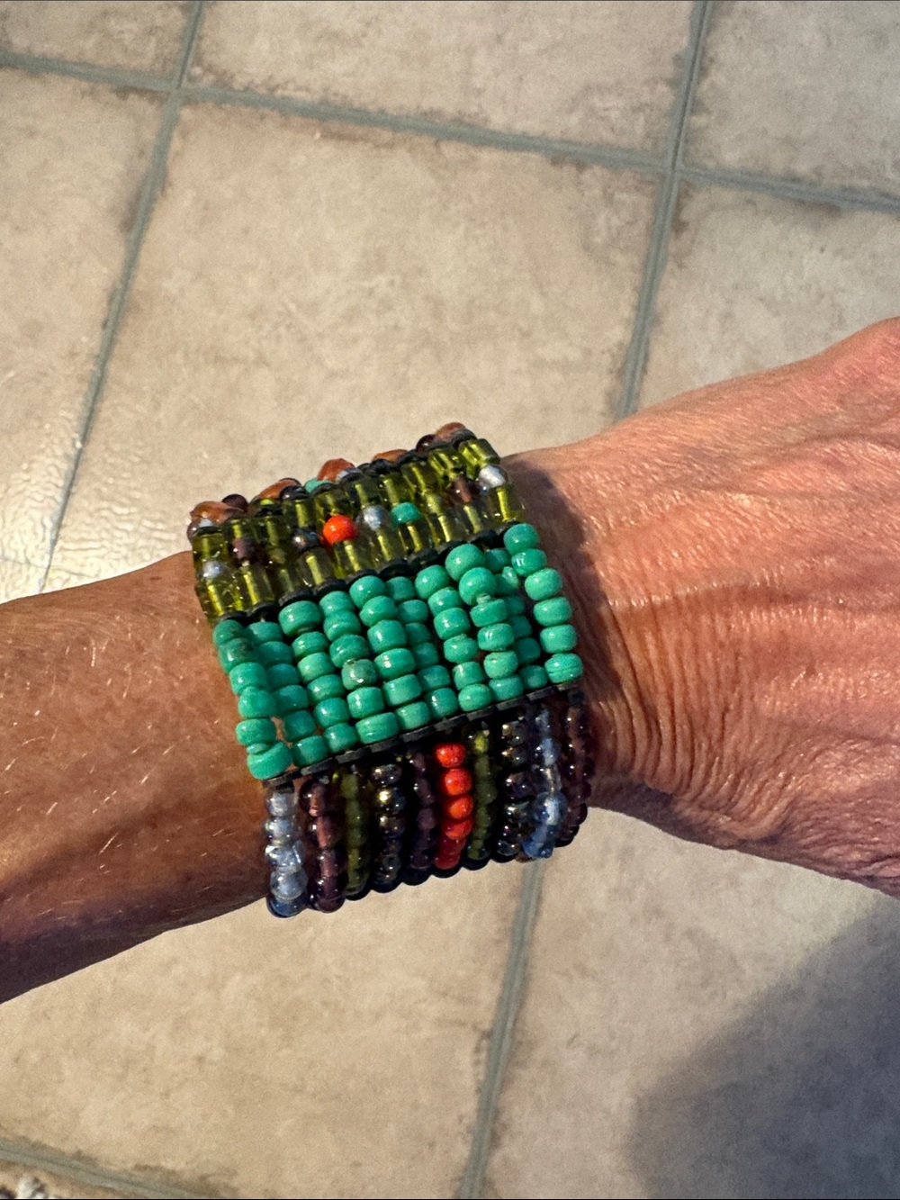 Handcrafted Red Beaded Multi-Color Stretch Bracelet - Picture 2 of 7
